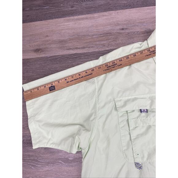 Columbia PFG Men 2X/2TF Lime Green Pocket Vented Short Sleeve Button Up Shirt - Picture 7 of 11